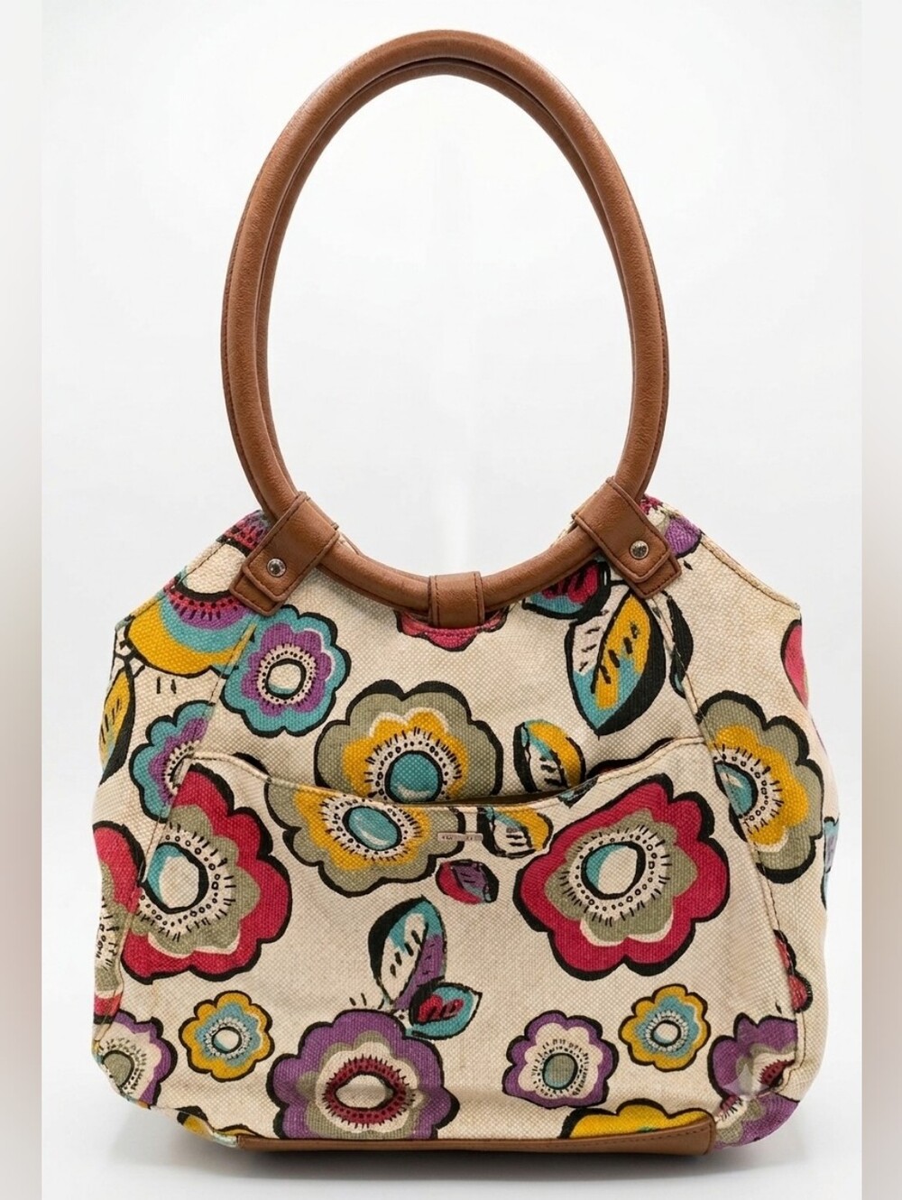 Relic Multicolor Floral Canvas Shoulder Bag with Brown Handles